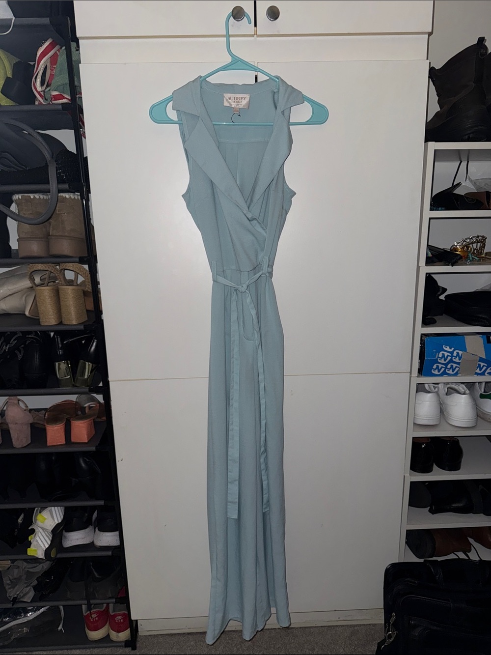 Light Blue Collared Wrap Front Jumpsuit